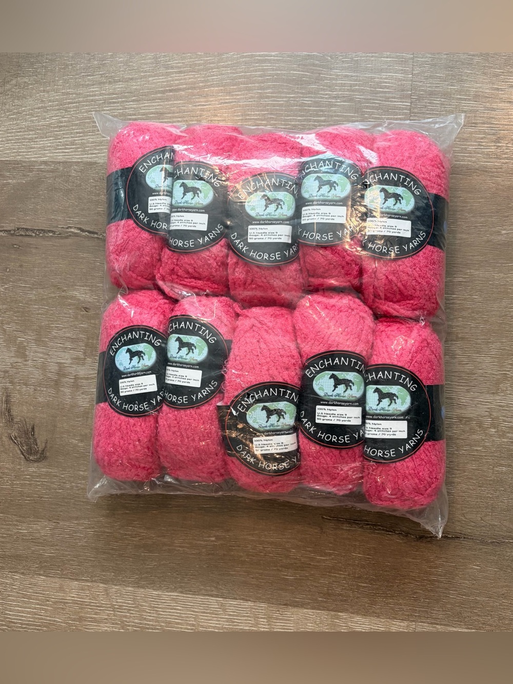Dark Horse Yarns Enchanting fuzzy nylon chenille yarn in a bright pink set of 10